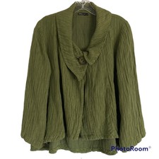 Grizas Green Crinkle Silk Linen One Button Jacket Sz M