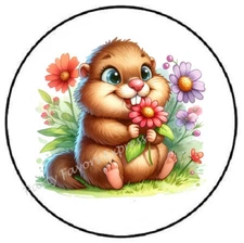 ADORABLE GOPHER WITH FLOWERS ENVELOPE SEALS LABELS STICKERS PARTY FAVORS