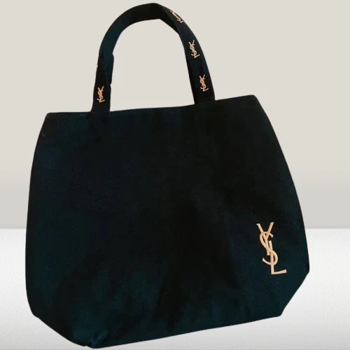 YSL Yves Saint Laurent Parfums Novelty Tote Bag Black Gold Embroidery Logo Japan