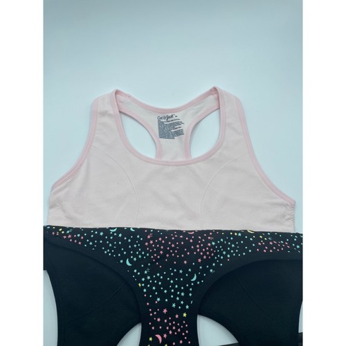 Cat & Jack Girls' 2pk Racerback Sports Bra Multi Star Black/Pink Sz M (32A) - Picture 3 of 4