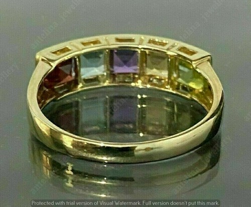 925 Silver Gold Plated 3 Ct Princess Cut Simulated Multi Stone Engagement Ring - Picture 4 of 9