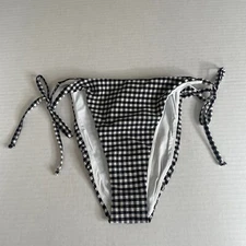 Andie The String Bikini Bottom Womens XL Black White Gingham Lined Stretch Swim