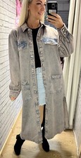Free People Denim Duster Coat Size Medium Denim Rinse Anna Lou Rrp £158 New