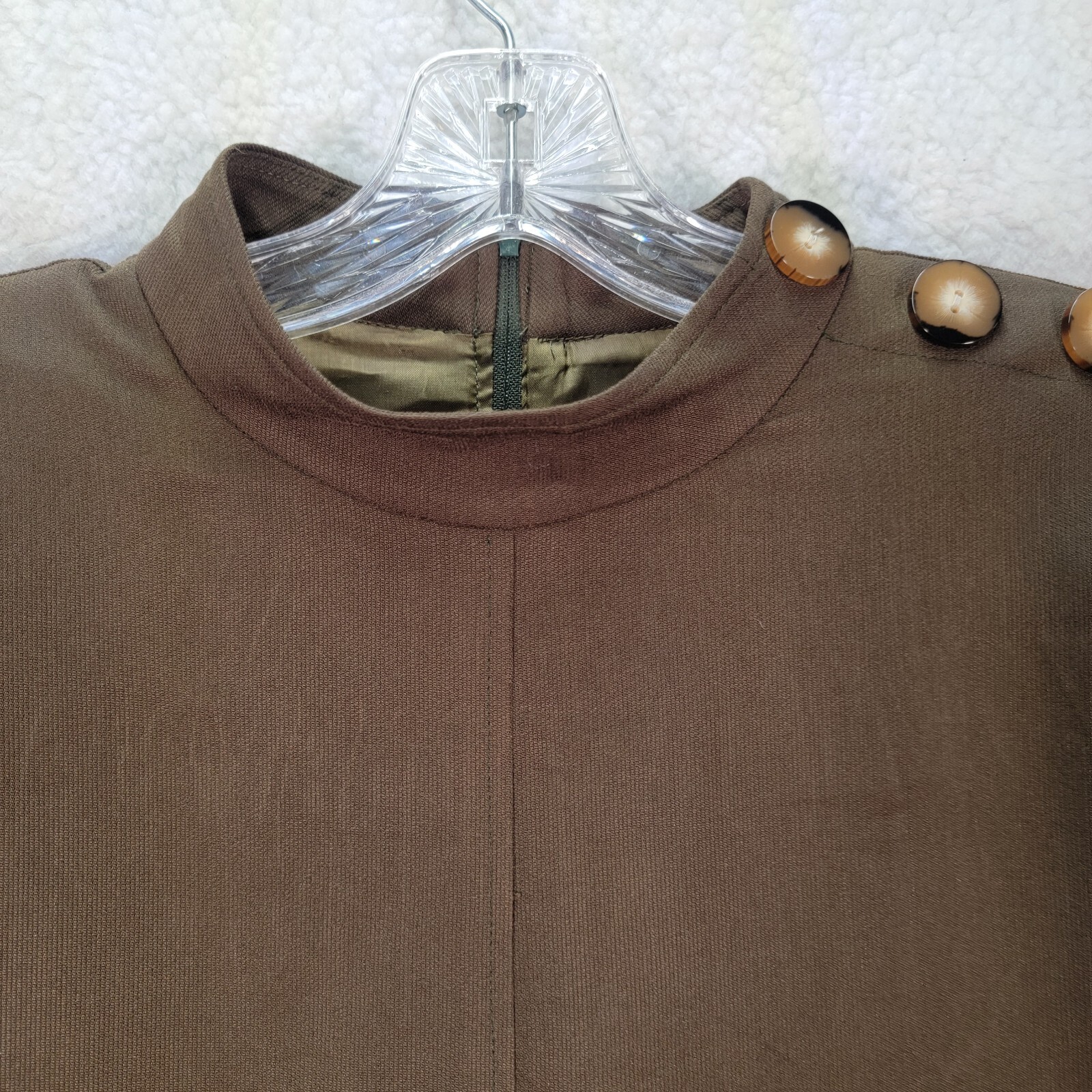 Vtg Howard Wolf Brown Mock Neck Rare Unique Boxy Midi Shift Womens Dress Size 4 image 2