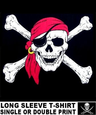 LAUGHING PIRATE SKULL CROSSED BONES JOLLY ROGER EYE PATCH CARIBBEAN T-SHIRT WS27
