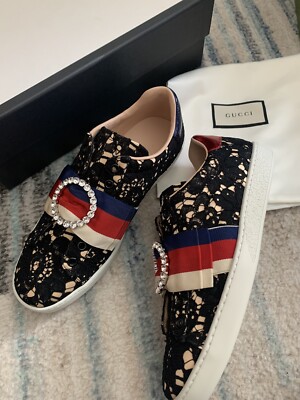Gucci women 498705 flower leaf sneaker with lace size 38 | eBay