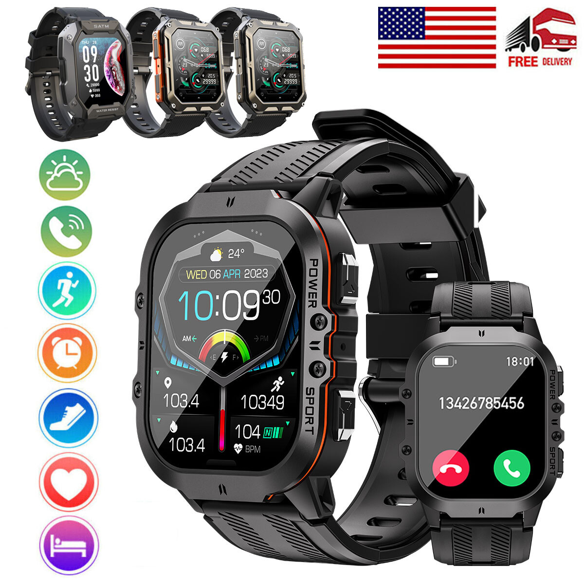 Smart Watch Men Sports Bluetooth Fitness Tracker Military Smartwatch  Waterproof - Main Image