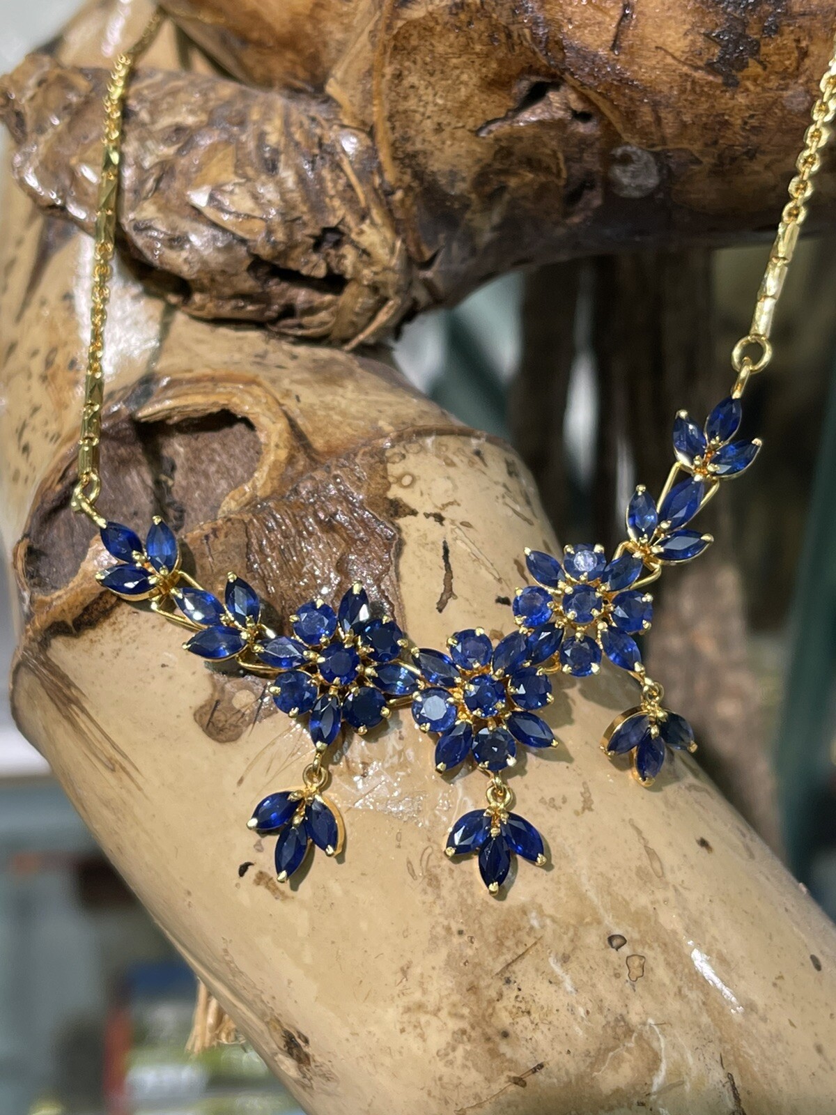 14k Solid Gold Flower Cluster Pendant Necklace/ Chain, Natural Sapphire 9.79 Gr eBay