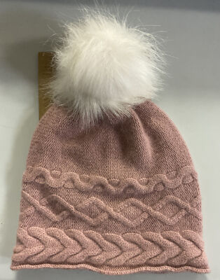 Womens White Pine 100% Cashmere Knit Beanie Winter Hat Pink  display picture 2