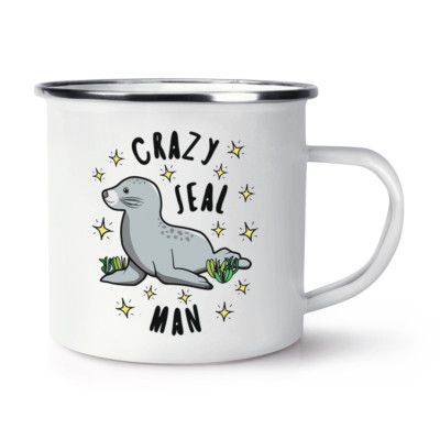 Crazy Seal Mann Sterne Retro Emaille Becher Tasse - Lustiges Tier