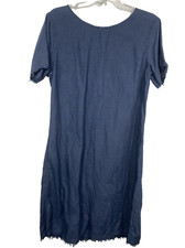 Tommy Bahama Navy Linen Shift Dress Back Zip Women's Size Large Frayed Hem