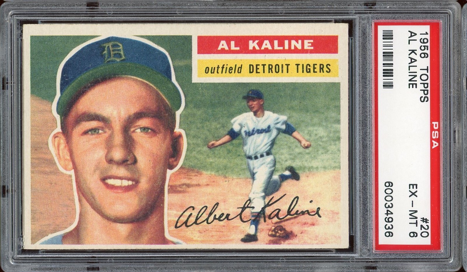 1956 Topps Baseball #20 Al Kaline White Back PSA 6