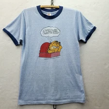 VTG 1978 Garfield Go To Class Collegiate Pacific Heather Blue Ringer T-shirt Med