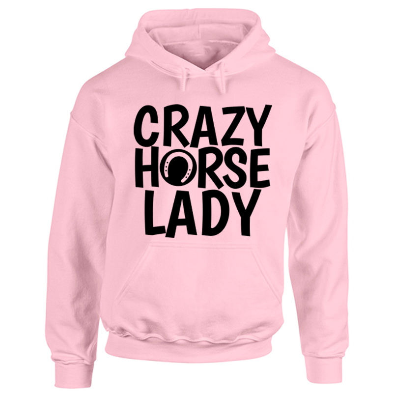 Felpa con cappuccio donna cavallo pazzo amante del pony cavaliere carino top con cappuccio equestre