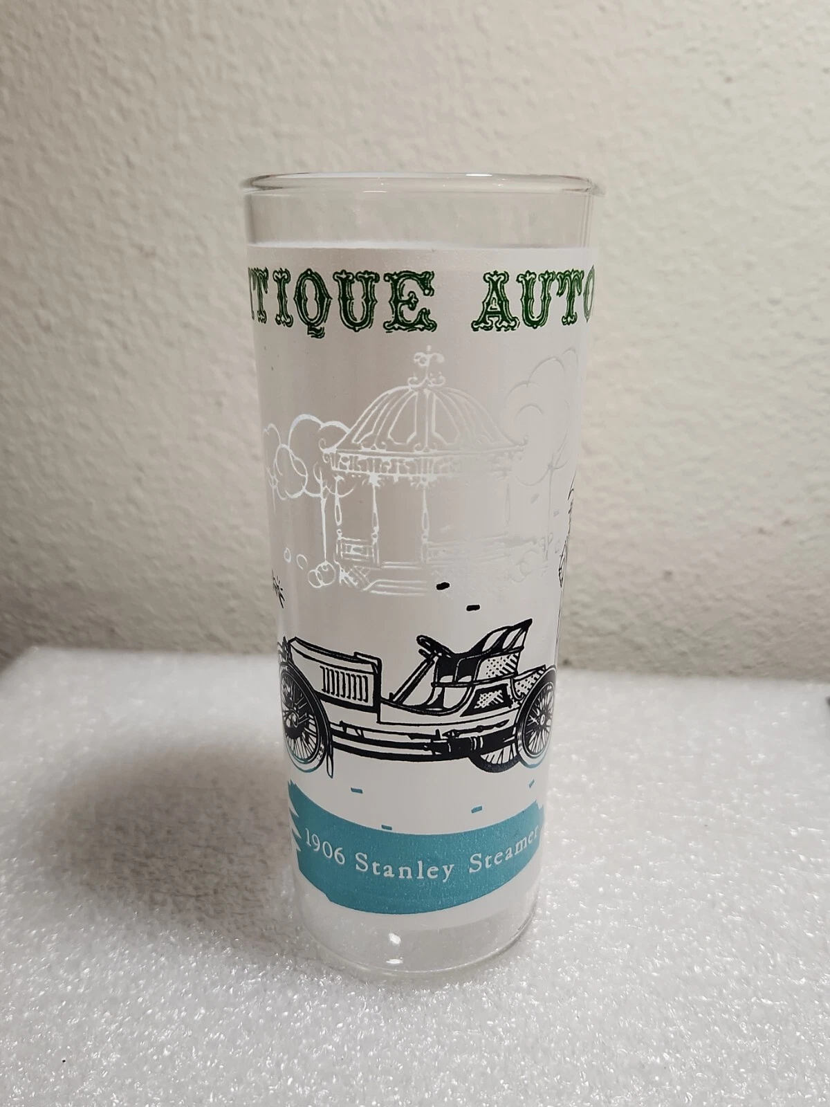 SALE! Bar Glass Tumbler 1906 STANLEY STEAMER Automobile 6.5" ANCHOR HOCKING