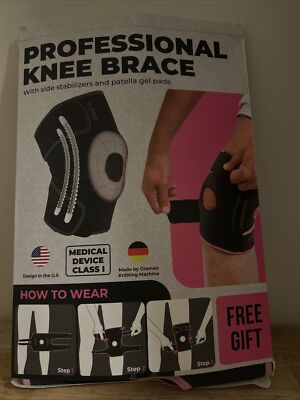 DR. BRACE Professional Knee Brace w/ Side Stabilizers  Patella Gel Pads L