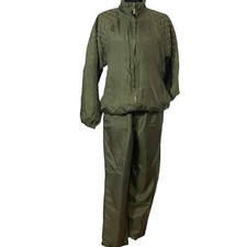 EVR Vintage Silk Olive Green Track Suit With Gold Embellishments- Size Small