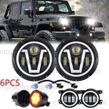 6pc For Jeep Jk 07-17 Kit 7" Round Led Headlights Fog Light Turnning Signal Lamp