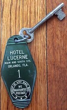 ROOM 1 LUCERNE HOTEL VINTAGE KEY FOB ORLANDO FLORIDA 1888 1961 MAIN ST. SKELETON