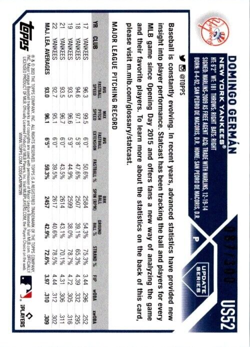 2023 TOPPS UPDATE SERIES ADVANCED STATS PARALLEL #US52