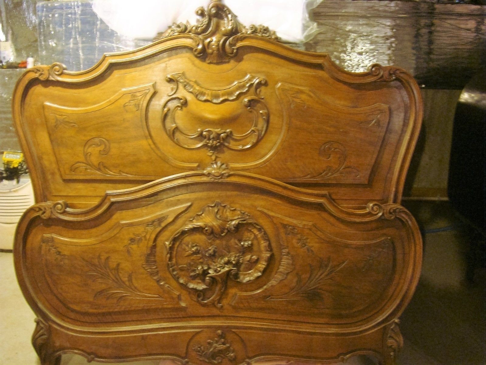 RARE ORNATE ANTIQUE FRENCH BED HEADBOARD AND FOOTBOARD **ON