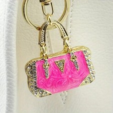 Sparkling Rhinestone Pink Mini Handbag Keychain Purse Charm for bags or keys