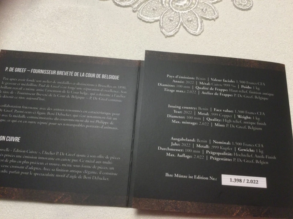 1 kg Münze The Bald Eagle erste Münze 2022 nur 2022 Stück aus Kupfer. - Bild 3 von 4