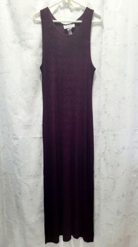 Vintage La Belle Wine Purple Long Maxi Dress Double Slits Silky Women's Large - Afbeelding 1 van 7