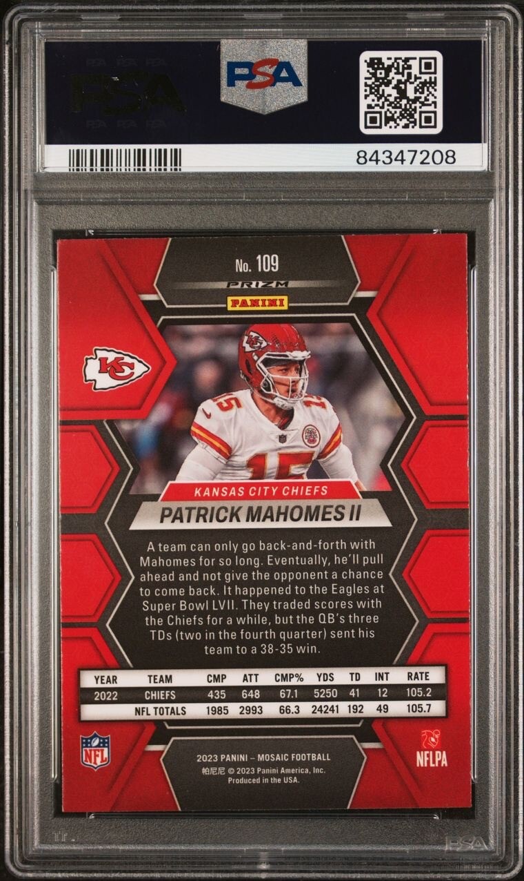 2023 Patrick Mahomes Mosaic GENESIS Kansas City Chiefs 109 Prizm PSA 9