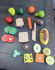 Wooden Play Food Lot for Pretend Kitchen  Hook and Loop Food Utensils Cut