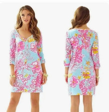 Lilly Pulitzer Palmetto Floral Dress 3/4 Sleeve Size Medium Breakwater Blue