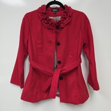 Amy Byer Coat Girls 14 Red Ruffle Collar Belt...