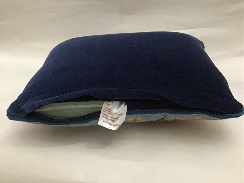 "Almohada decorativa de bienvenida azul amarillo bordado punta de aguja de lana 12x8""" Foto 4 de 4