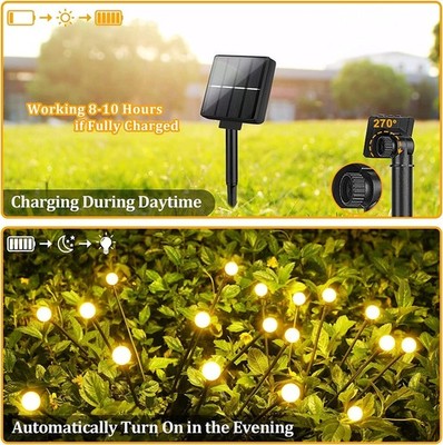 Brightever Solar Garden Lights 6 Pack Solar Powered Firefly Lights Warm White