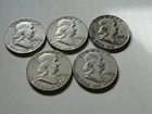 FRANKLIN 1/2 dollar 90% silver coins circulated five coin lot(5)coins