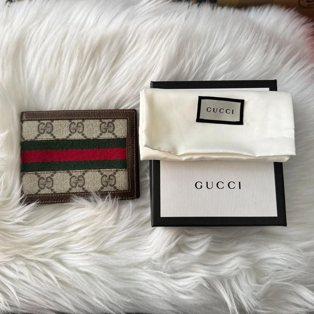 Portefeuille GUCCI 2 plis GG Supreme PVC beige homme s