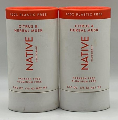 2PK Native Deodorant Stick ~ 2.65 OZ Each ~ Citrus & Herb Musk Scent ~ READ