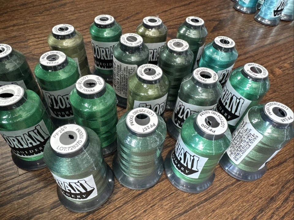 Lot of 18 Sealed FLORIANI Embroidery Thread Spools 1000m each VRTY Of Dark Green - Image 2 of 4