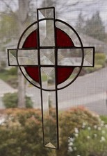 Red Celtic Cross Stained Glass Suncatcher - Handmade Beveled Window Art