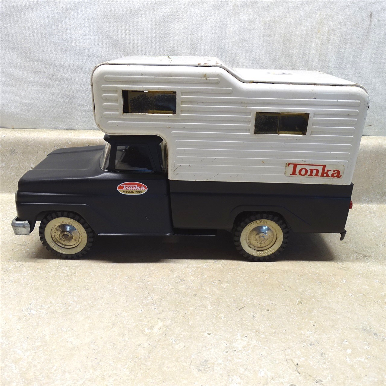 Vintage Tonka Pick Up Truck + Camper, Custom-Repaint-Restored, Black