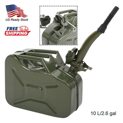 #ad 10L Gas Metal Can Gasoline Fuel Container Diesel Tank Green w Inverted Oil Pipe $24.99
