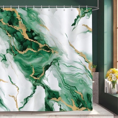 Bonhause Emerald Green Marble Shower Curtain, 72''W x 72''L (Pack of 1), 