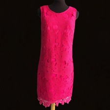 MIAMI Womens Size M Jot Pink Lace Crochet Sleeveless Shift Dress