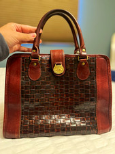 BRAHMIN Brown Woven Satchel Top Handle Bag Go...
