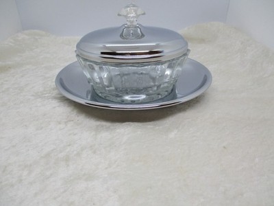 Vintage Kromex Fluted Candy/Relish Dish with Chrome Plate and Lid - in Box - NOS