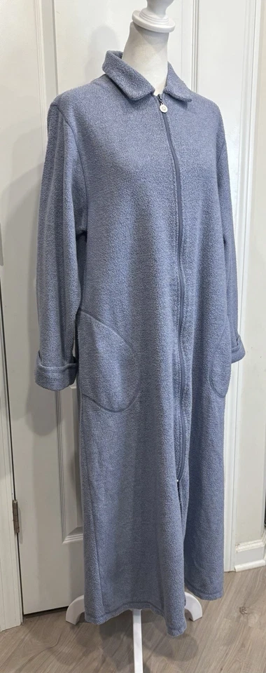 Abrigo largo KAREN NEUBURGER cremallera frontal M polar felpa salón acogedor azul Foto 3 de 4