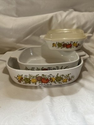 Vtg Corning Ware Spice Of Life 3pc Set 8x8x1.75. 6.5x6.5x1.75 (1qt) And 1.75 Cup