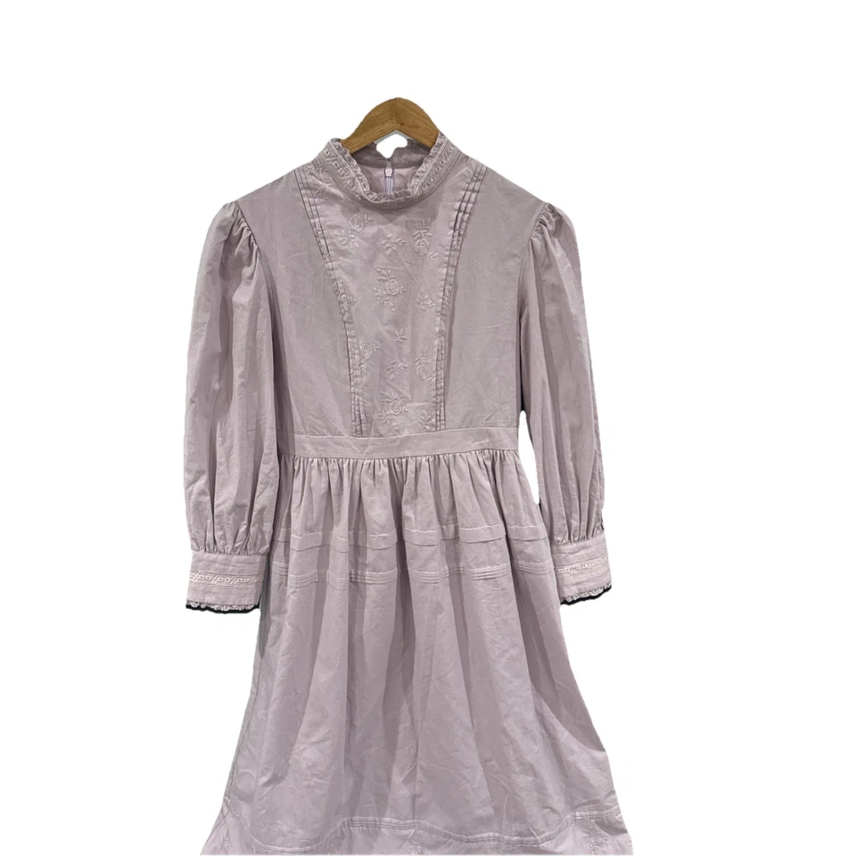 Simple Retro Dress Cottage Prairie Embroidered Lilac Lace Vintage Inspired Sz S - Image 2 of 4