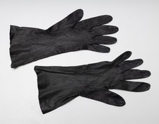 Vintage Antique Womens Kid Skin Black Leather Size 5-6 Opera Dress Gloves 1