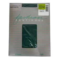 Vintage JCPenney Fashion Pantyhose Teal Herringbone Control Top Size Average